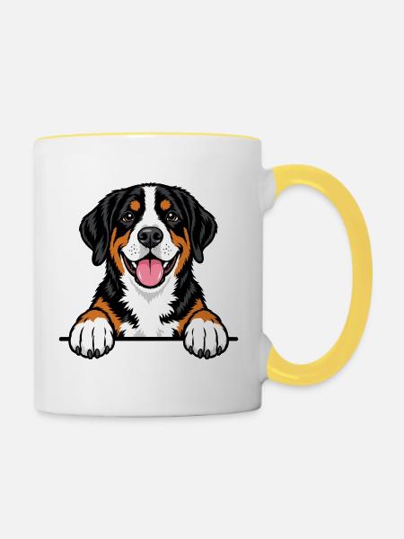 Grosser Schweizer Sennenhund - Tasse zweifarbig - Weiß/Gelb