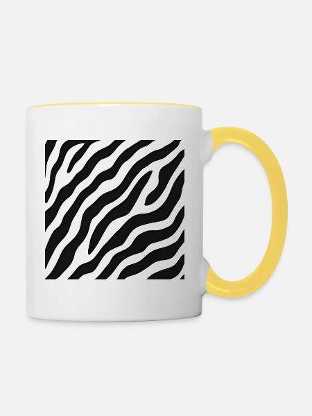 Schwarz-weiße Zebrastreifen – abstraktes Muster - Tasse zweifarbig - Weiß/Gelb