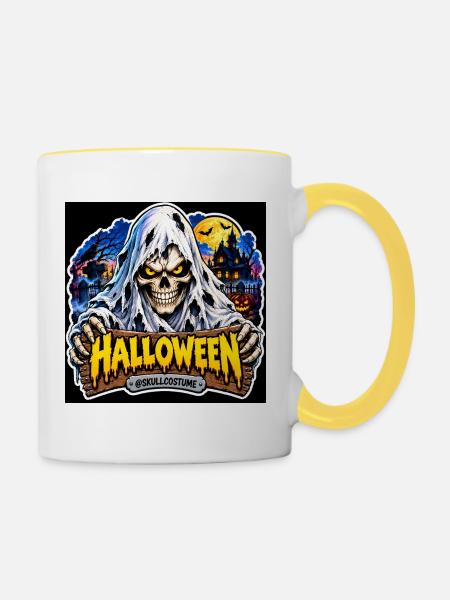 SkullCostume – Halloween Edition: Der Geist - Tasse zweifarbig - Weiß/Gelb