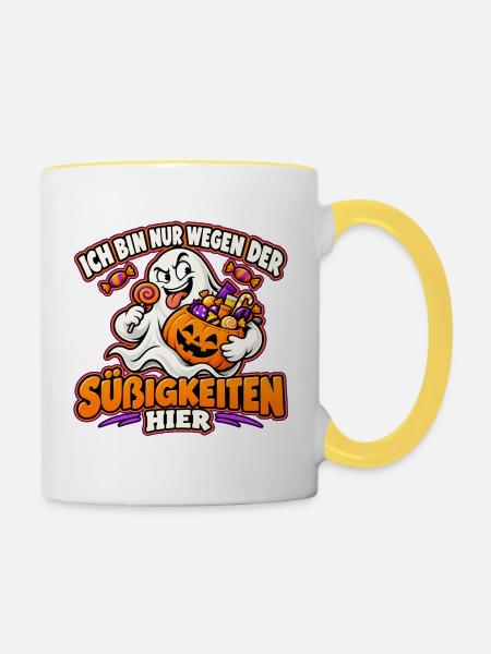 Halloween-Geist auf Süßigkeitenjagd - Tasse zweifarbig - Weiß/Gelb