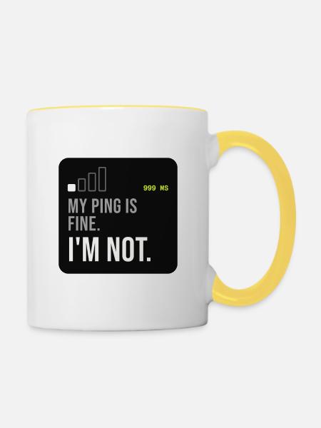 Ping Not Fine Tech-Meme - Tasse zweifarbig - Weiß/Gelb