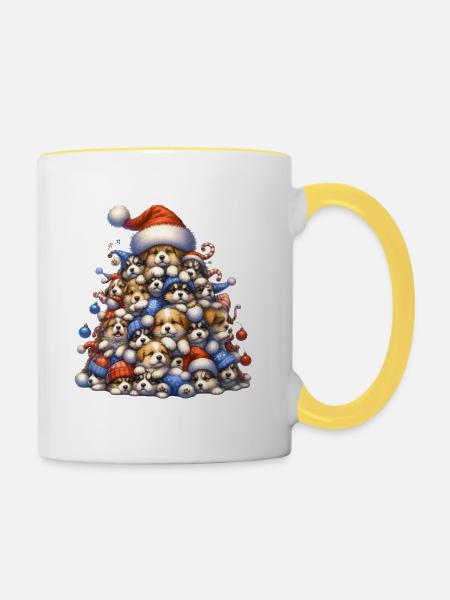 🎁 Weihnachtswelpenbaum - Tasse zweifarbig - Weiß/Gelb