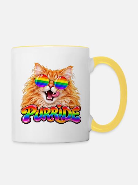 Regenbogen Pride Katze - Tasse zweifarbig - Weiß/Gelb