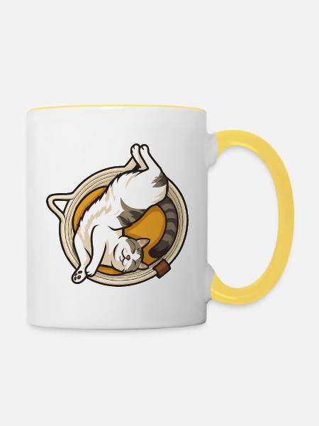 Katze - Tasse zweifarbig - Weiß/Gelb