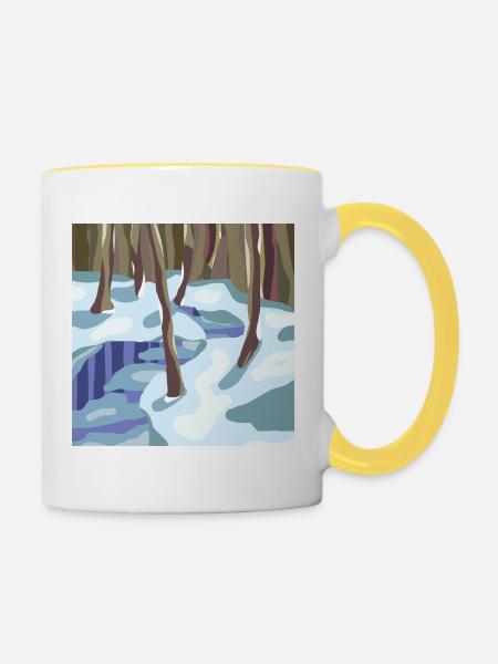 Pastell-Stil Winterwald - Tasse zweifarbig - Weiß/Gelb