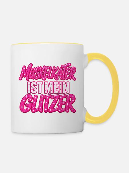 Muskelkater Glitzer Statement - Fitness Outfit - Tasse zweifarbig - Weiß/Gelb