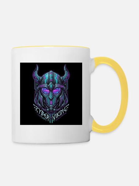 Cyberpunk Viking Helm - Tasse zweifarbig - Weiß/Gelb