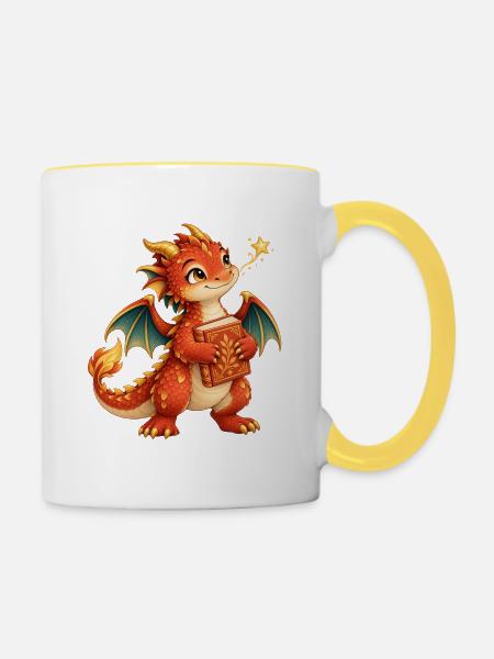 Bibliomant Drachenmann - Tasse zweifarbig - Weiß/Gelb