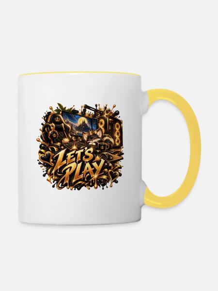 Lets Play Goldenes Gaming-Setup - Tasse zweifarbig - Weiß/Gelb