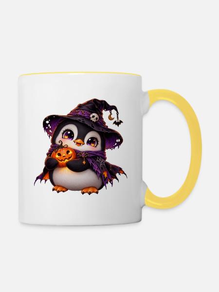 Halloween-Pinguinpinguin - Tasse zweifarbig - Weiß/Gelb