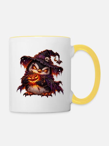 Pinguin Dunkel Niedlich - Tasse zweifarbig - Weiß/Gelb