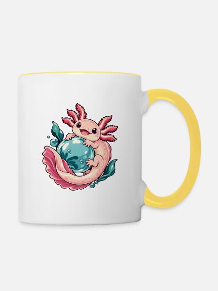 Axolotl-Blasengarten - Tasse zweifarbig - Weiß/Gelb