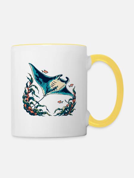 Ozeanstrahl unter Kelp - Tasse zweifarbig - Weiß/Gelb
