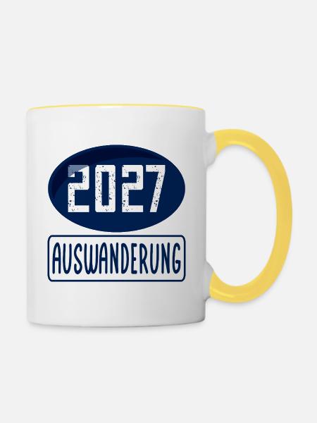 Auswanderung 2027 - Tasse zweifarbig - Weiß/Gelb