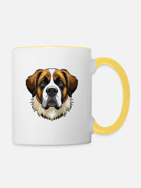 Bernhardiner Hundekopf - Tasse zweifarbig - Weiß/Gelb