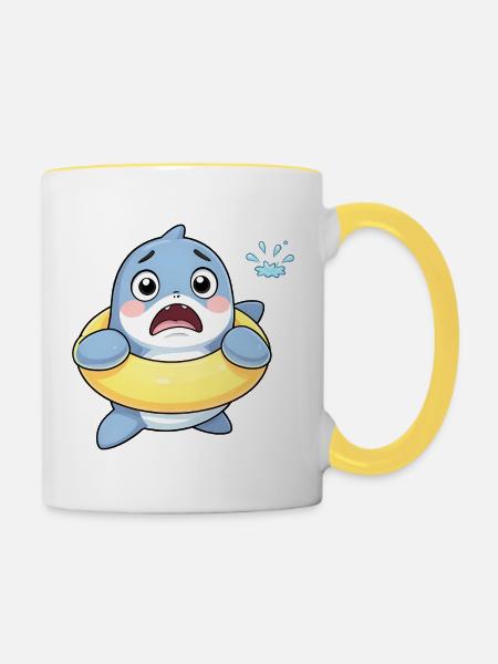 Schüchterner Hai im Schwimmring - Tasse zweifarbig - Weiß/Gelb