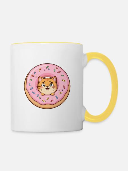Kawaii Cat Donut Pop - Tasse zweifarbig - Weiß/Gelb