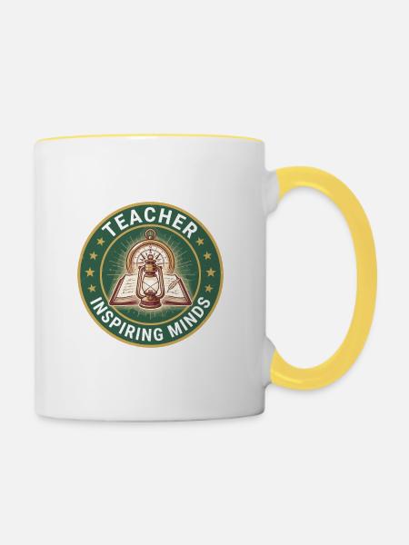 Lehrer, Hardcover-Buch Kompass-Laternenabzeichen Geschenk - Tasse zweifarbig - Weiß/Gelb