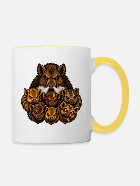 Säen und Ferkel - Tasse zweifarbig - Weiß/Gelb