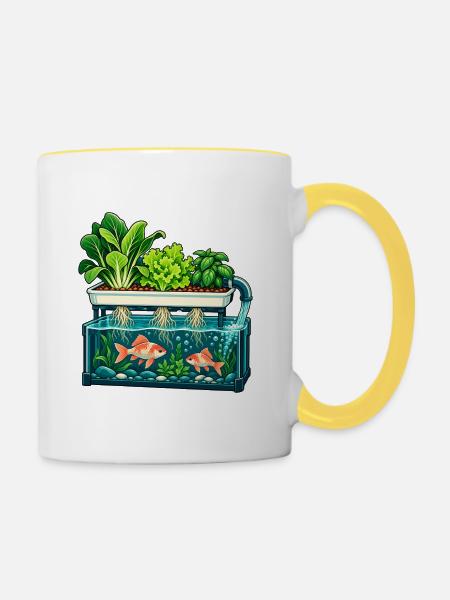 Fische unter einem lebendigen Garten - Tasse zweifarbig - Weiß/Gelb