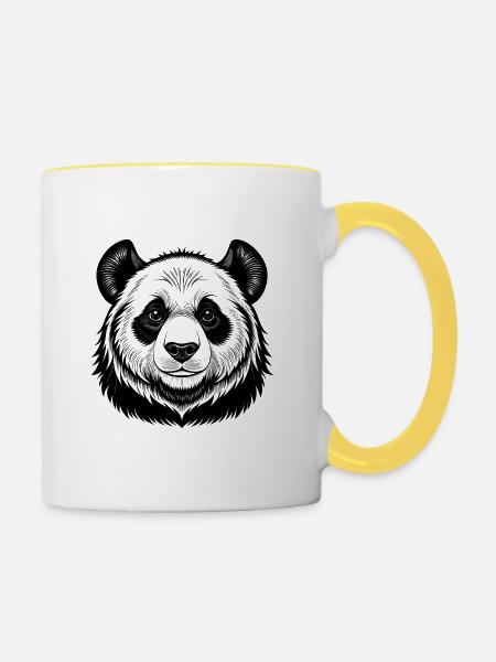 Pandakopf - Tasse zweifarbig - Weiß/Gelb