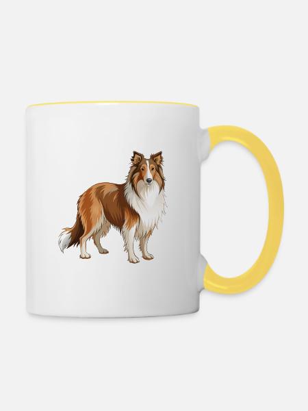 Collie Dog steht - Tasse zweifarbig - Weiß/Gelb