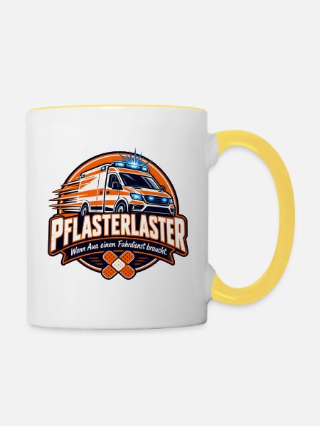 PflasterLaster Rettungsservice Logo - Tasse zweifarbig - Weiß/Gelb