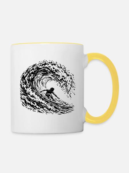 Surfer Welle - Tasse zweifarbig - Weiß/Gelb