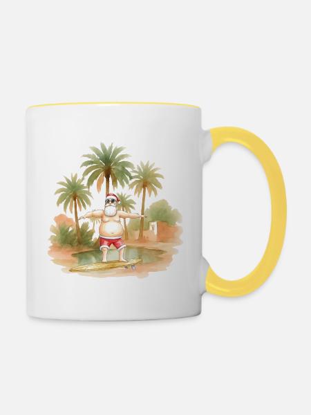 Weihnachten unter Palmen - Tasse zweifarbig - Weiß/Gelb