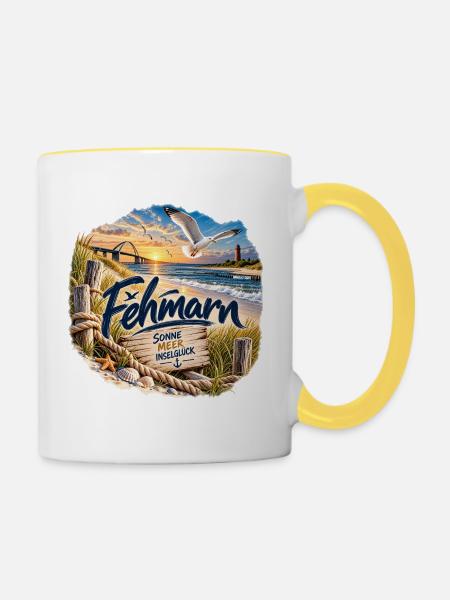 Föhr Inselglück Strandmotiv - Tasse zweifarbig - Weiß/Gelb