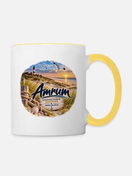 Amrum Nordseezauber Strandglück - Tasse zweifarbig - Weiß/Gelb