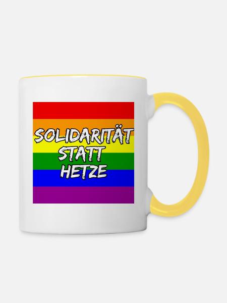 SOLIDARITÄT STATT HETZE REGENBOGEN STATEMENT - Tasse zweifarbig - Weiß/Gelb