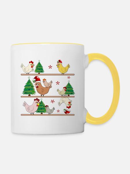 Weihnachten Hühnerstall Hühner - Tasse zweifarbig - Weiß/Gelb