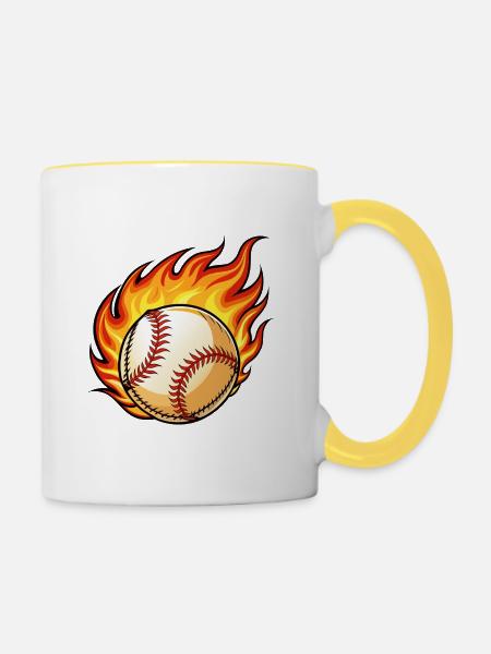 Flaming BaseBall - Tasse zweifarbig - Weiß/Gelb