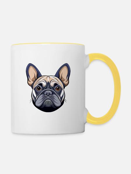 Französischer Bulldoggenkopf - Tasse zweifarbig - Weiß/Gelb
