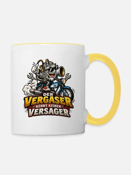 Vergaser Motorheld Kein Versager - Tasse zweifarbig - Weiß/Gelb