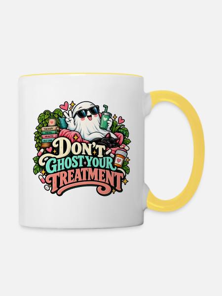 Niedliche Geisterbehandlung - Tasse zweifarbig - Weiß/Gelb