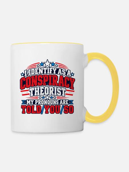 Verschwörungspronomen Satire Tee - Tasse zweifarbig - Weiß/Gelb