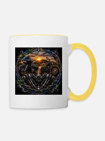 Sonnenuntergangs-Motorradkreis - Tasse zweifarbig - Weiß/Gelb