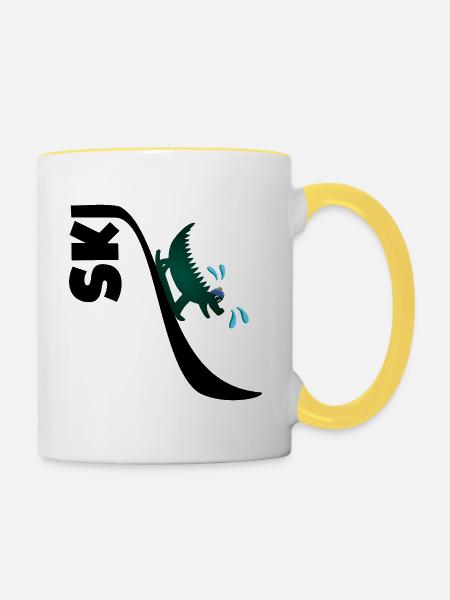 Krokodilski, Kinder-Snowboarden - Tasse zweifarbig - Weiß/Gelb