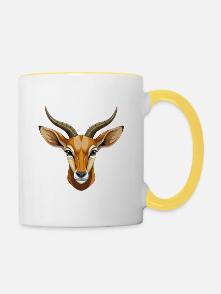 Springbock-Antilopenkopf - Tasse zweifarbig - Weiß/Gelb