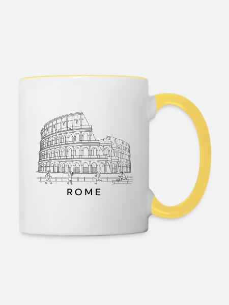 Linienkunst des Romer Kolosseums - Tasse zweifarbig - Weiß/Gelb