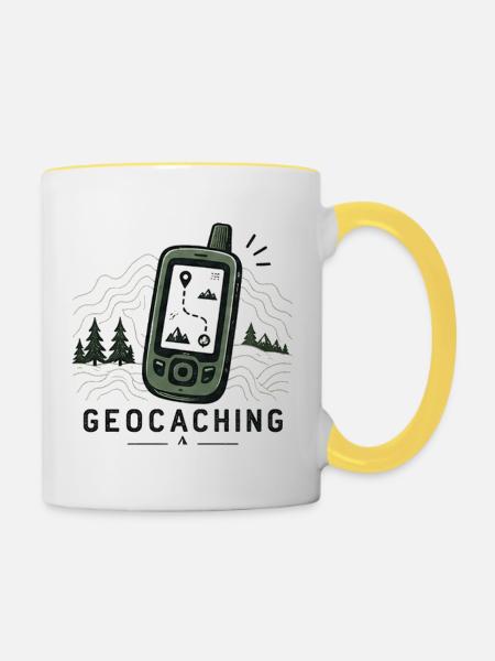 Geocaching GPS-Abenteuer - Tasse zweifarbig - Weiß/Gelb