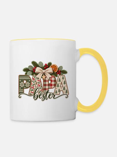 Bester Papa– Weihnachten Geschenk - Tasse zweifarbig - Weiß/Gelb