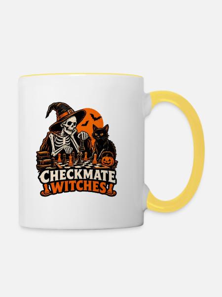 Schachmatt Hexen - Tasse zweifarbig - Weiß/Gelb