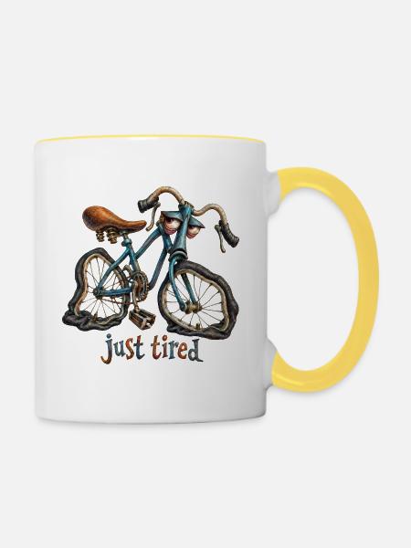just tired Fahrrad - Tasse zweifarbig - Weiß/Gelb