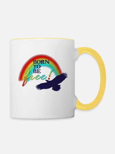 Born to be FREE - Tasse zweifarbig - Weiß/Gelb