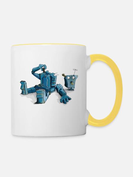 Roboter - Tasse zweifarbig - Weiß/Gelb