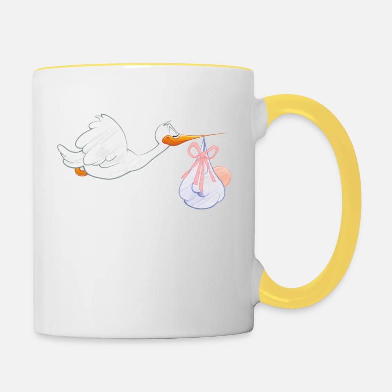 La cigogne apporte le bébé - Mug contrasté - blanc/jaune