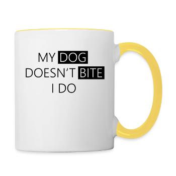 Funny Dog Shirt - My dog does not bite - Contrasting Mug - white/yellow - Right